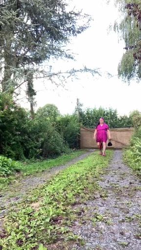 In outfit with a new fuchsia dress for an evening