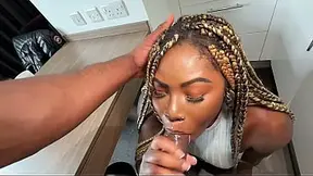 Curvy chick gets BBC in kitchen POV