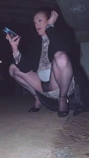 Tranny Hooker Peeing Under Bridge