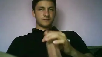 Hot hung Latino twink strokes his big cock in solo handjob