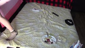 Amateur wife breakfast in the bedroom. Sexy Latina with hairy pussy, big tits, big ass. I cum on my wife&#039;s big ass
