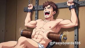 Strapped To The Frame - Brush Cylinders On Bare Armpits (2D Anime Bara)