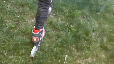 My hairy pussy dripped as I jacked off my trainer on skates