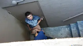Camera stairwell blowjob with Max Carter