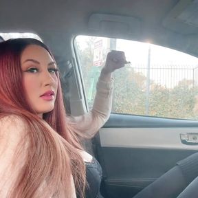 Italian Big Tits Milf Smoke Session in the car big boobs Long Hair fetish