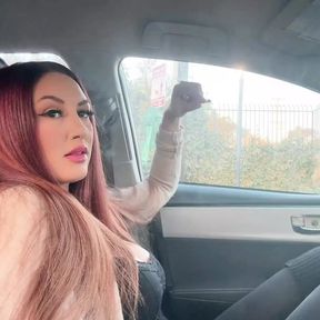 Italian Big Tits Milf Smoke Session in the car big boobs Long Hair fetish