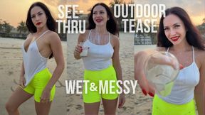 Getting Wet and Messy in See-Through Top Outdoor