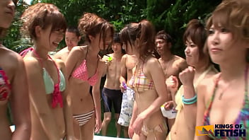 Sexy Japanese chick gets tied up and sucks deep a guy with hairy cock after party