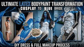 Total Blue Bride Bodypaint Process: Spooky Latex Transformation & Undead Cosplay Reveal (Mesmerizing Full Body Paint, WAM Fetish)
