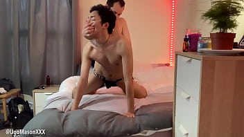 Skinny tall asian twink gets fucked by chavy twinky guys in his bedroom bareback