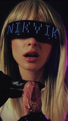 Sexy Blonde in Long Leather Gloves Will Make You Cum Powerfully