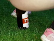 pissing and fucking a bottle in the park