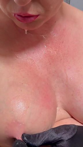 Spitting a Lot After Blowjob on My Big Boobs and Nipples