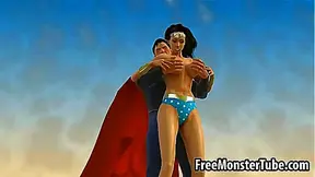 Wonder Woman Tempts Superman with Sensual Blowjob in Immersive 3D Fantasy