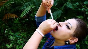 Drinking cum from used condoms