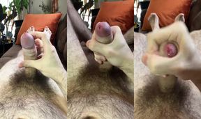 Jerking my very hairy uncut dick for the first time in a few days with lots of precum and a messy cumshot