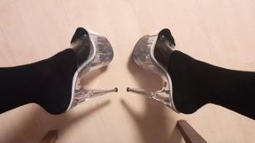 crossdresser in tights and stripper high heels