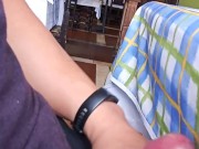 Jerking and cum in a restaurant. Very risky.