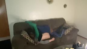 white girl in knee high socks gets interracial pounding on couch