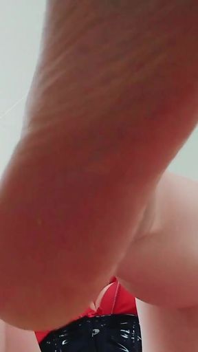 Foot fetish video: FemDom POV barefoot Mistress in PVC teasing and playing with you (Arya Grander)   Clip 1