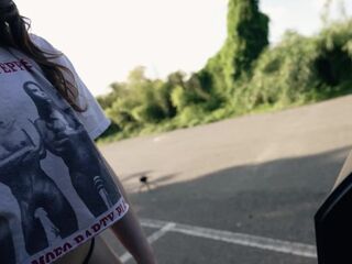 real amateur pair have sex in the car in a public place - little arden