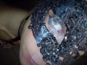 Dutch girl with mask sucks big cock and receives an eye facial her eye full of cum