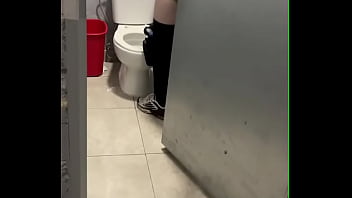 boy opens cubicle and catch his friend peeing (in a club&#039_s public toilets)