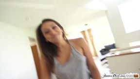 Petite Latina babe Sara Luvv teases with shower sex