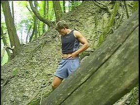 Amateur boy masturbating in the forest