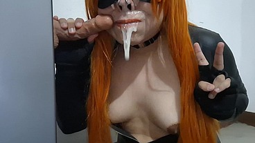 Full Version: Big Tits Trap Black Widow in Leather Bodysuit and Nosehook Eating Cum, Deepthroat and Gagging after Blowjob to Dildo