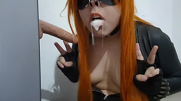 Full Version: Big Tits Trap Black Widow in Leather Bodysuit and Nosehook Eating Cum, Deepthroat and Gagging after Blowjob to Dildo