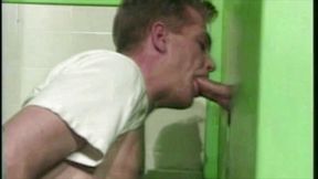 Young straight sucked in glory holes in toilet