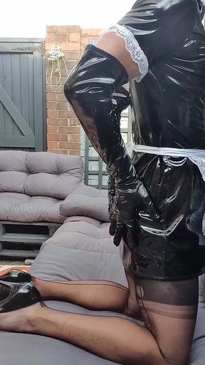 Feeling very distracted from my chores, dressed up in a pvc maid dress