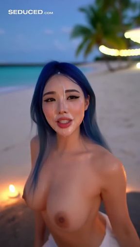 facial, a young japanese woman with blue, video created by AI