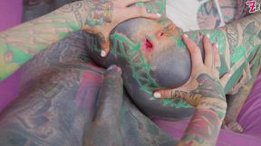 tattoo alternative anal sluts share a black tattooed cock - atm, deepthroat, facial