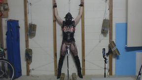 Garage Bondage 5 - Black Corset, Black Body Lingerie and all tied up for 12 min with the vibrator on