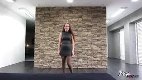 Shy conservative girl rides huge cock in pantyhose