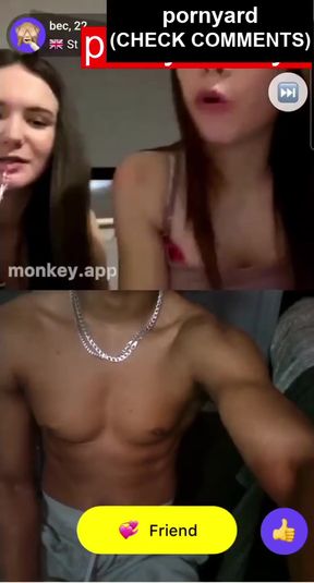 Teen girl shows off her reaction on webcam with friends