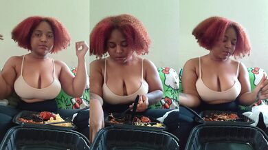 Ebony goddess stuffs her big black boobs with BBQ mukbang