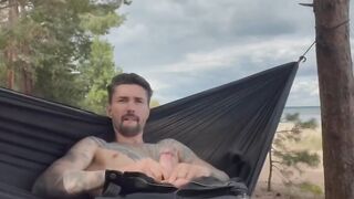 Juicy masturbation on the beach inside a hammock