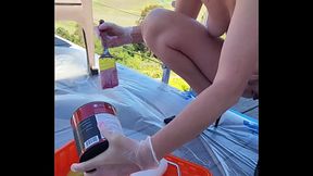 Naked housewife paints walls in public