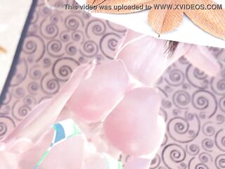 Futanari Lesbian where Lewd T-girl fucks Hotty in Twat and Anal, and CUM in Mouth - Animated Sex by the Pool