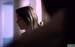 Blonde jerks and sucks gfs stepdads big cock next to her bed