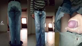 pantalones orinados con panal de tela y locura total con doble orgasmo