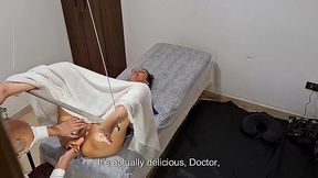 Sly gynaecologist plays with her patient's snatch in pervy action