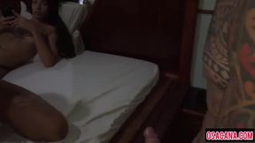 Punching rolls in the shemale's ass