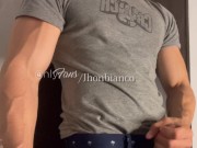 Colombian stallion shows his huge biceps and ends up caressing his penis