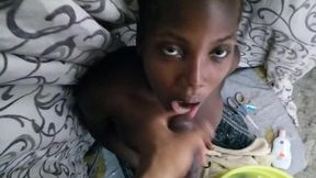 Teen ebony babe gets BBC deepthroat with sticky cumload facial ride