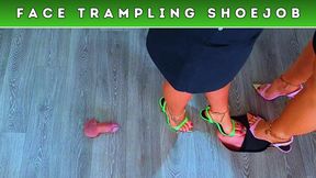 Goddess Amber & Miss Lucy - Crushing Your Face & Draining Your Balls Under Our Sticky Party Heels (225A) - Sky Cam - Face Trampling Shoejob