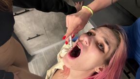 bitchy lesbians smoke using a busty slave girl s mouth instead of an ashtray - triple human ashtray lezdom